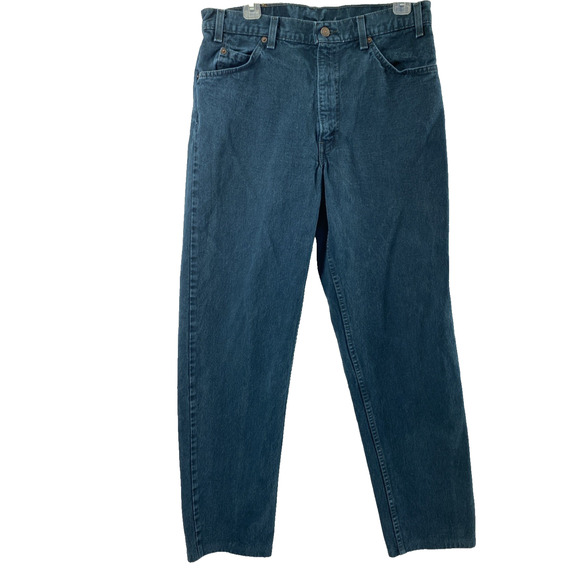 Vtg Levis 550 Jeans Women 32 x‎ 30 Dark Teal Blue Relaxed Altered Hem High Rise - Picture 1 of 13